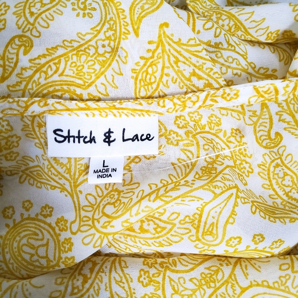 Stitch & Lace Paisley Chiffon Peplum Bell Sleeve Blouse Yellow Size Large - Picture 4 of 7